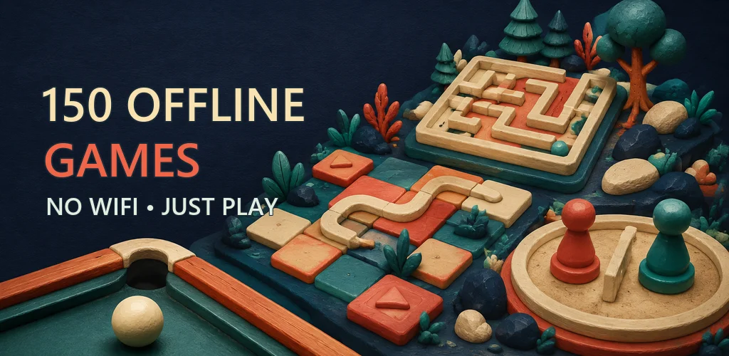 Clay-style game boards: a maze, a path puzzle, game pieces and a pool table